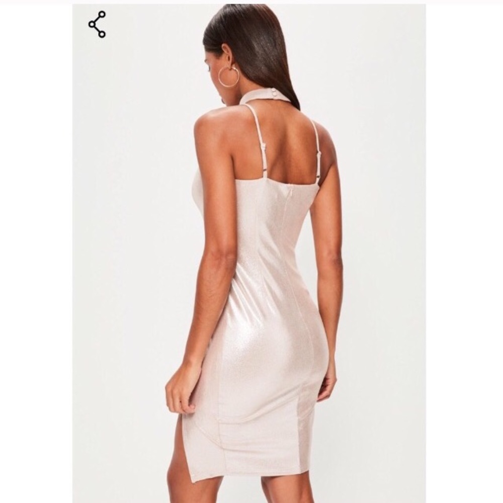 Nude Faux Suede Shimmer Dress w/ Chocker - Picture 3 of 3